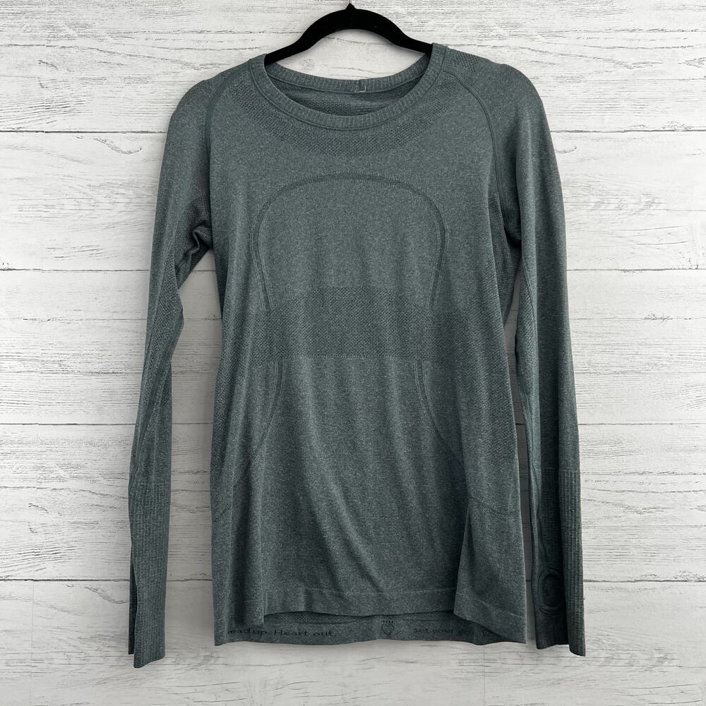 Lululemon Green Gray Long Sleeve Fitted Top Size 10
